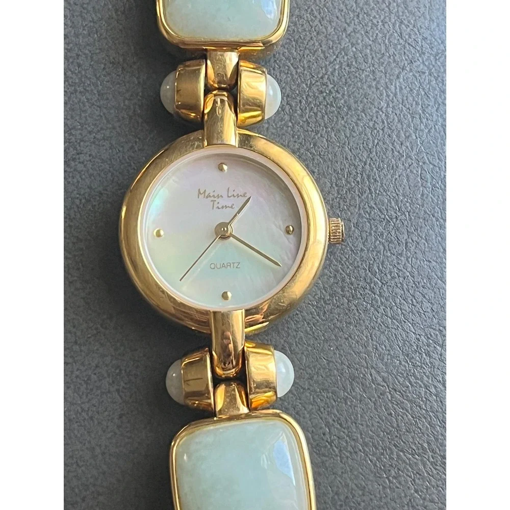 Main Line Time Green‎ Blue Jadeite Stone Mother of Pearl Bracelet wrist Watch